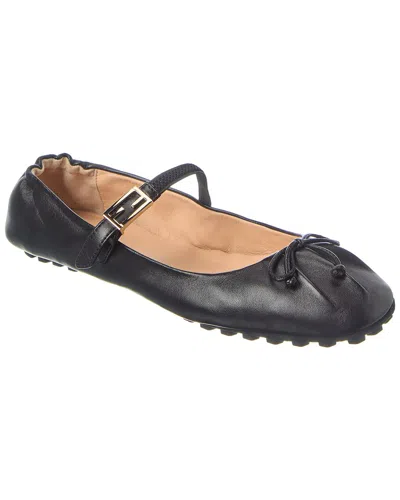 Fendi Baguette Leather Ballet Flat In Black