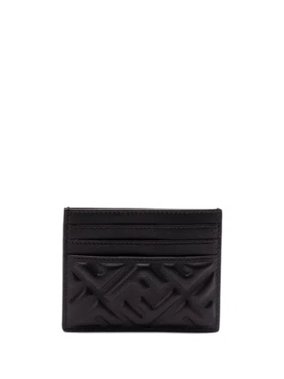 Fendi Baguette Leather Card Case In Black