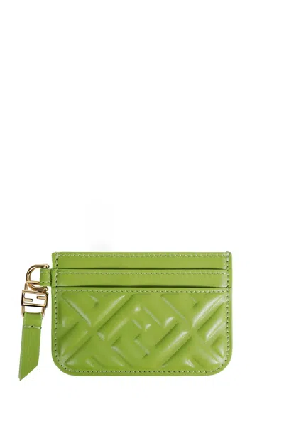 Fendi Baguette Leather Card Holder In Green
