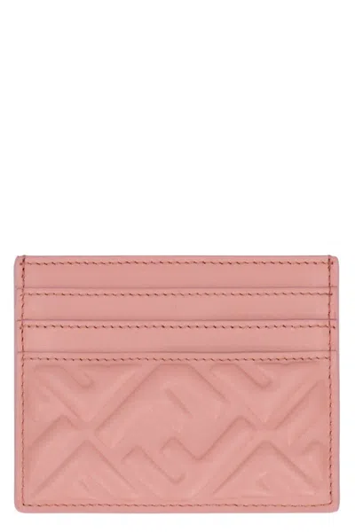 Fendi Baguette Leather Card Holder In Pink