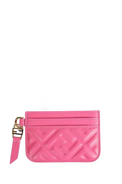 Fendi Baguette Leather Card Holder In Pink