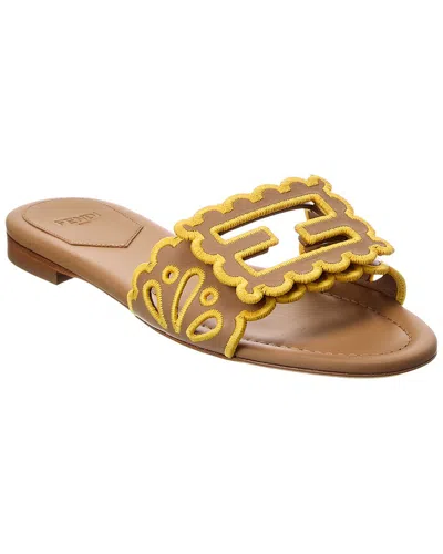 Fendi Baguette Leather Flat Sandal In Multi