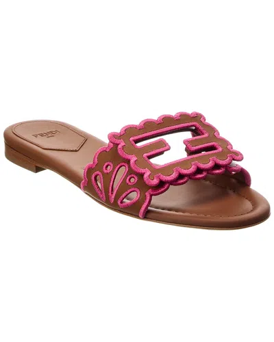Fendi Baguette Embroidered Nappa Leather Slides In Multi