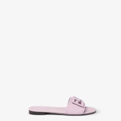 Fendi Baguette Ff Leather Buckle Flat Slide Sandals In Pink