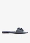 Fendi Baguette Leather Flat Sandals In Blue