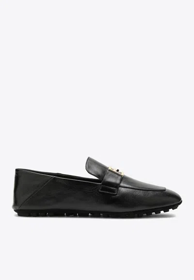 Fendi Baguette Leather Loafers In Black