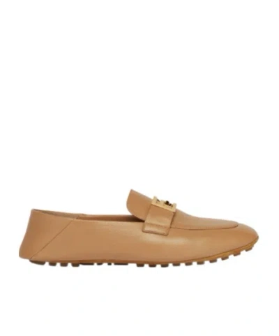 Fendi Baguette Leather Loafers In Nude