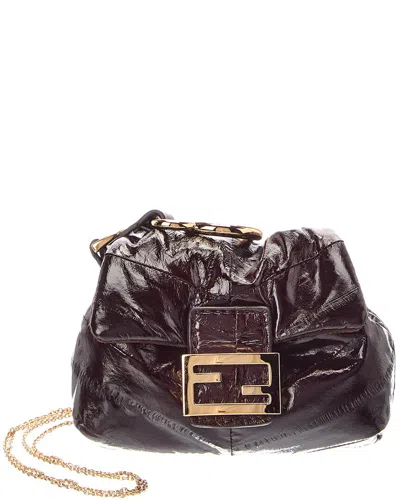 Fendi Baguette Leather Pouchette In Brown