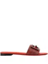 Fendi Leather Flat Sole Slides With Metal Embellishment In Burgundy