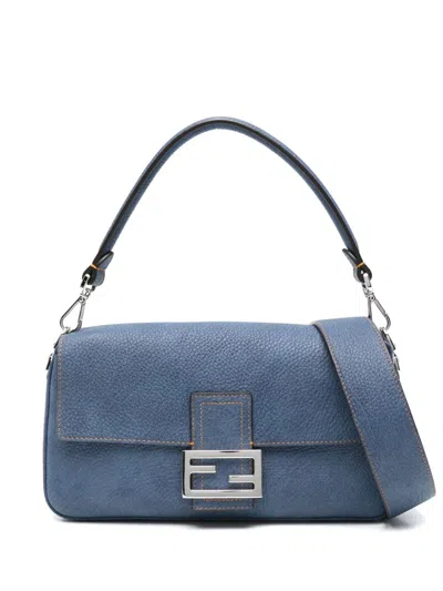 Fendi Baguette Leather Shoulder Bag In Blue