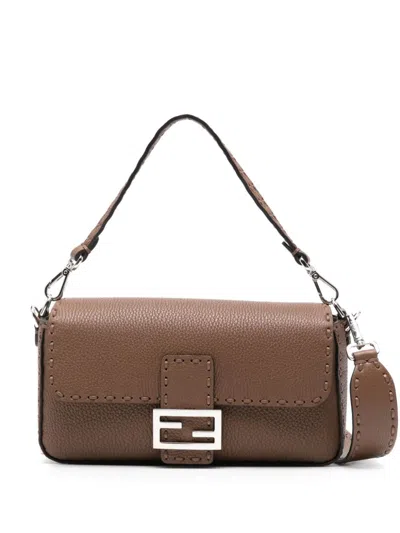 Fendi Baguette Leather Shoulder Bag In Brown