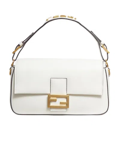 Fendi Baguette Leather Shoulder Bag In White