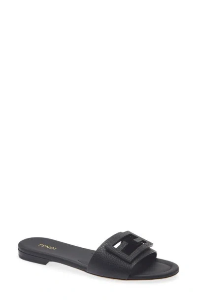 Fendi Baguette Leather Slide Sandal In Nero Black