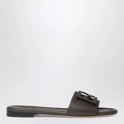 Fendi Baguette Leather Slide Sandals In Brown