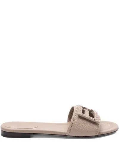 Fendi Baguette Leather Slides In Multi