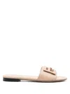 Fendi Ff Promenade Leather Sandals In Beige
