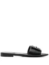 Fendi Open Toe Leather Signature Slippers In Black