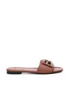 Fendi Baguette Leather Slides With Macro Selleria Topstitches In Brown