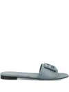 Fendi Leather Slides Buckle Detail Flat Sole In Gray