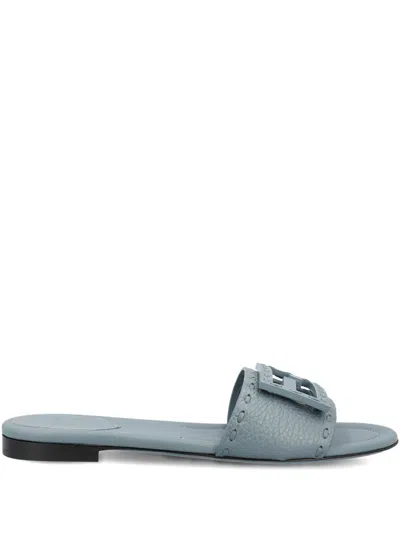 Fendi Baguette Leather Slides In Gray