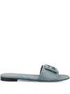 Fendi Leather Slides Buckle Detail Flat Sole In Gray