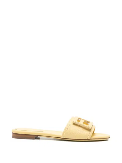Fendi Baguette Leather Slides In Yellow