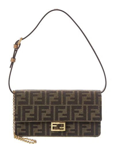 Fendi Baguette Leather-trim Wallet On Chain In Green