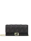 Fendi Baguette Leather Wallet On Chain In Black