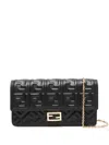 Fendi Baguette Leather Wallet On Chain In Black