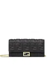 Fendi Baguette Leather Wallet On Chain In Black