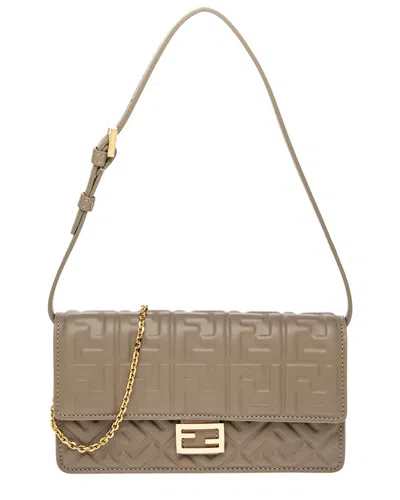 Fendi Baguette Leather Wallet On Chain In Brown