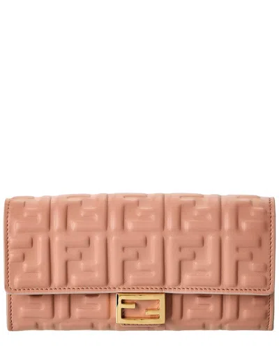 Fendi Baguette Leather Wallet On Chain In Pink