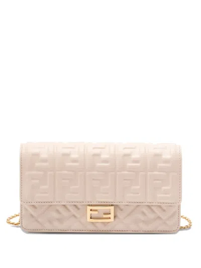 Fendi Baguette Leather Wallet On Chain In White