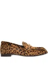 Fendi Women Brown Loafers With Ff Plaque And Leopard Motif In Brushed Leather Woman In Animal Print