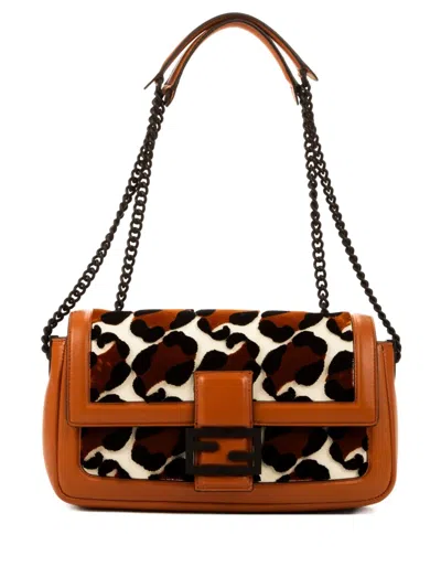 Pre-owned Fendi Baguette Leopard Shoulder Bag In Brown