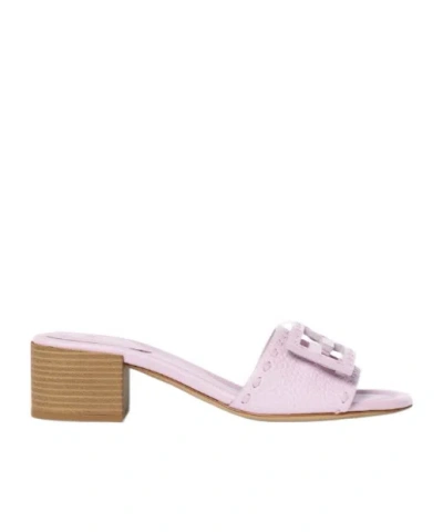 Fendi Baguette Lilac Leather Medium-heeled Slides In Pink