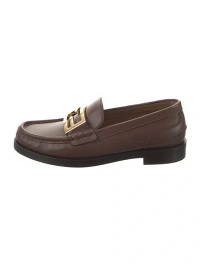 Pre-owned Fendi Baguette Loafers Zucca Ff Logo Loafers W/ Tags In Burgundy