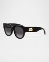 Fendi Baguette Logo Round Acetate & Nylon Sunglasses In 01b - Black