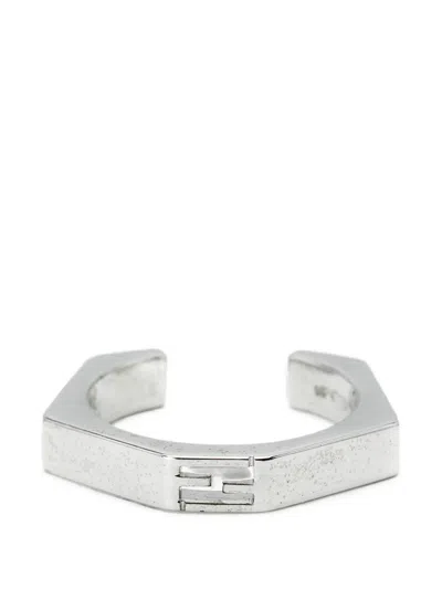 Pre-owned Fendi Baguette Logo-motif Ring In Silver