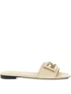 Fendi Baguette Macro-stitching Slides In Neutral