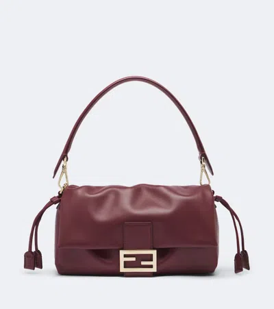 Fendi Baguette Medium Leather Shoulder Bag In Burgundy