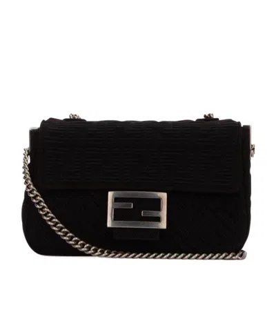 Fendi Baguette Medium Logo Shoulder Bag In Black