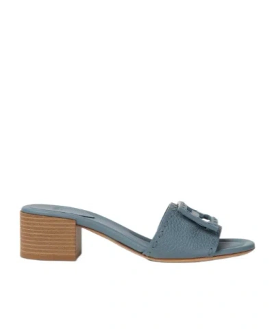 Fendi Baguette Mercury Blue Leather Medium-heel Slides