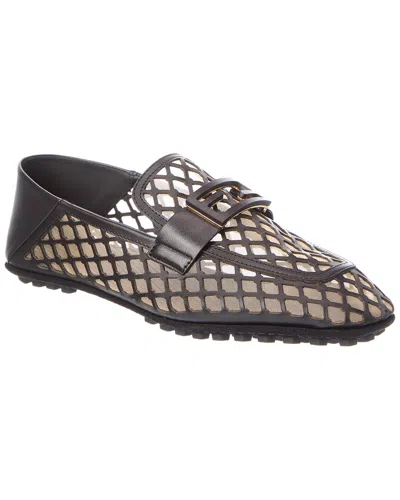 Fendi Baguette Mesh & Leather Loafer In Black