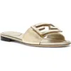 Fendi Baguette Laminated Leather Flat Sandals In Light Gold