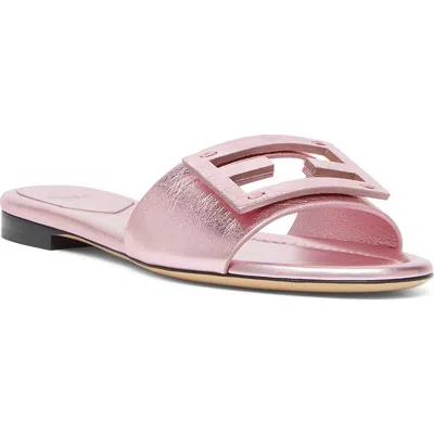 Fendi Baguette Metallic Slide Sandal In Malva