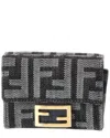 Fendi Baguette Micro Leather Card Case In Black