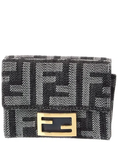 Fendi Baguette Micro Leather Card Case In Black
