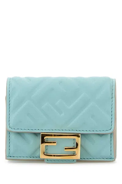 Fendi Baguette Ff Leather Wallet On Chain In Blue