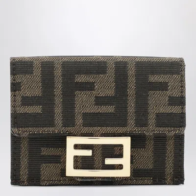 Fendi Baguette Micro Trifold Wallet In Brown Fabric Women